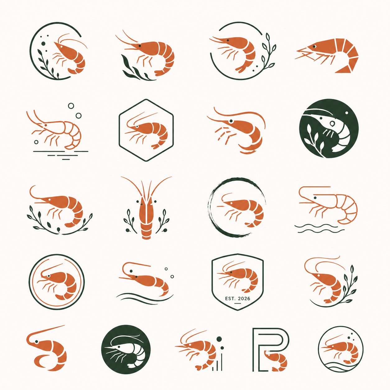 Shrimp rendered as a cross-stitch style pixel/bead pattern